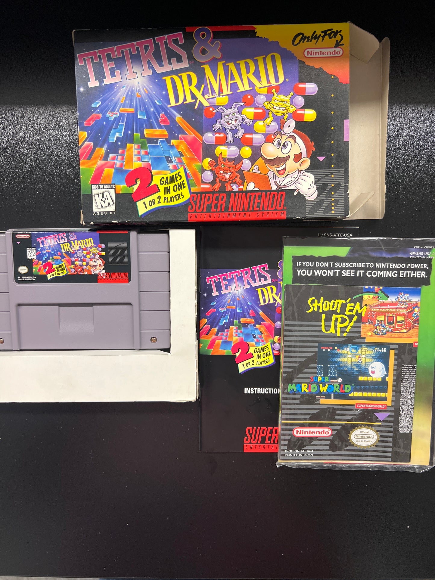 Tetris and Dr. Mario SNES in Box