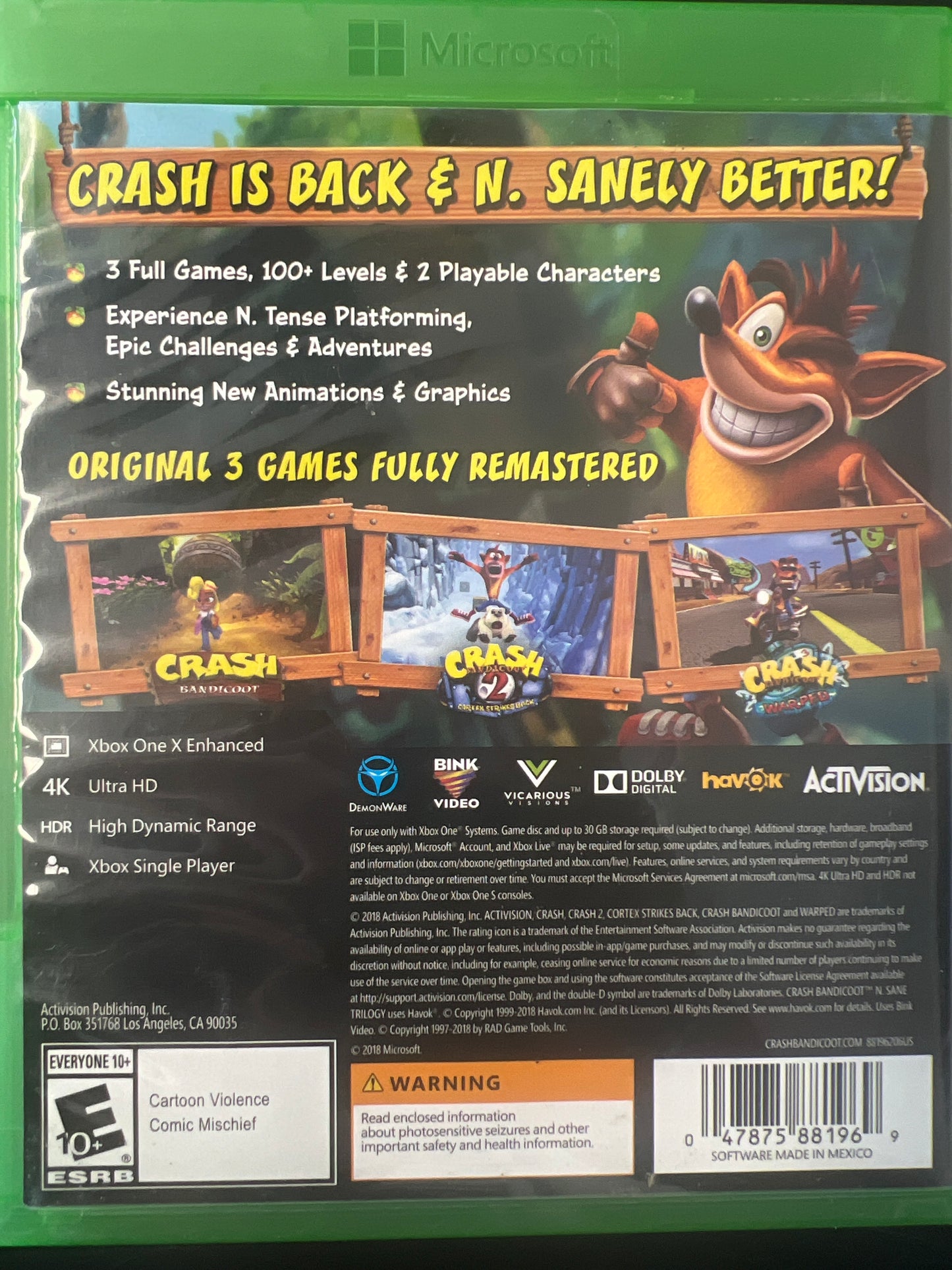 Crash Bandicoot N Sane Trilogy Xbox One Xbone