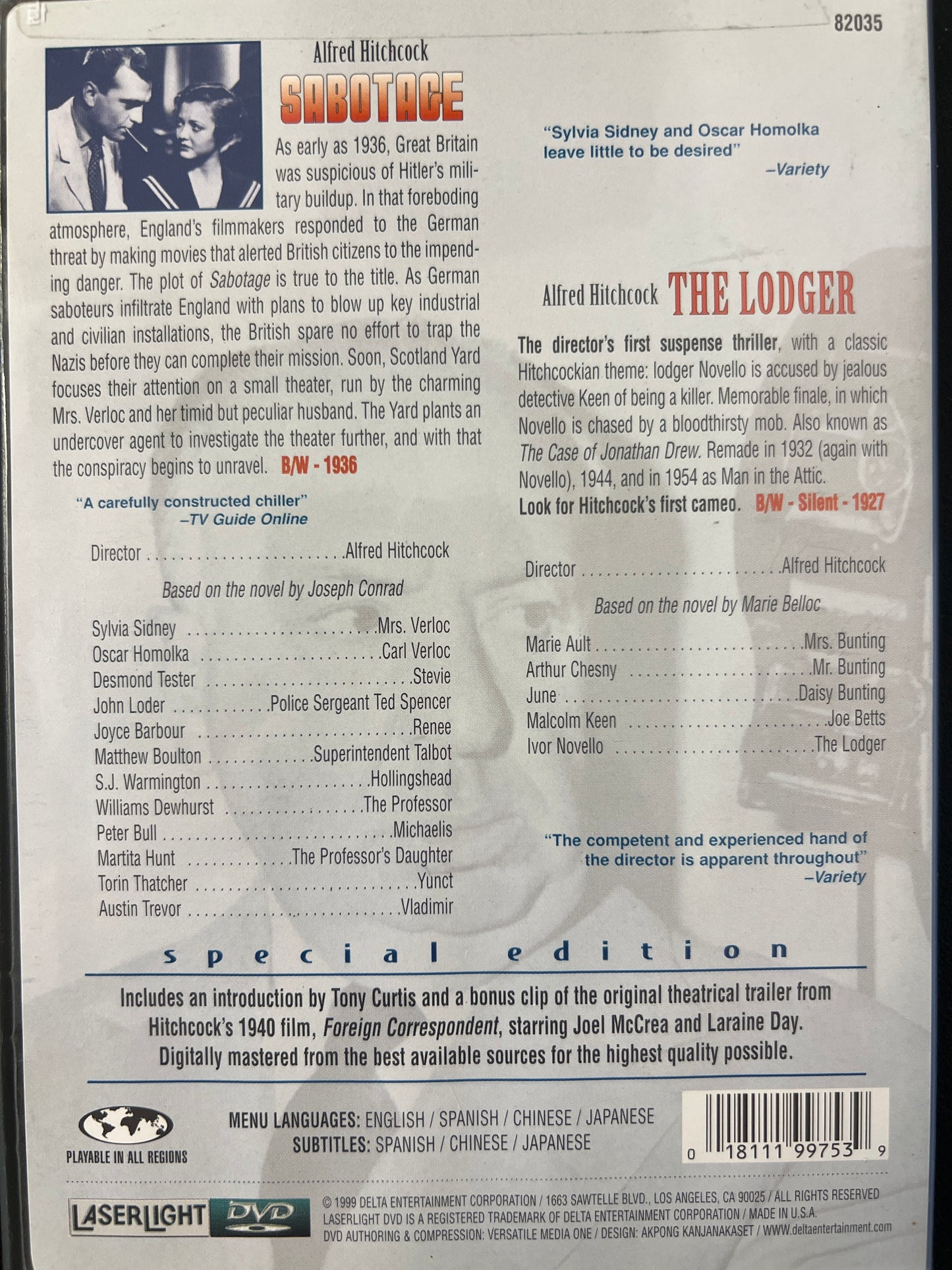 Alfred Hitchcock Sabotage DVD