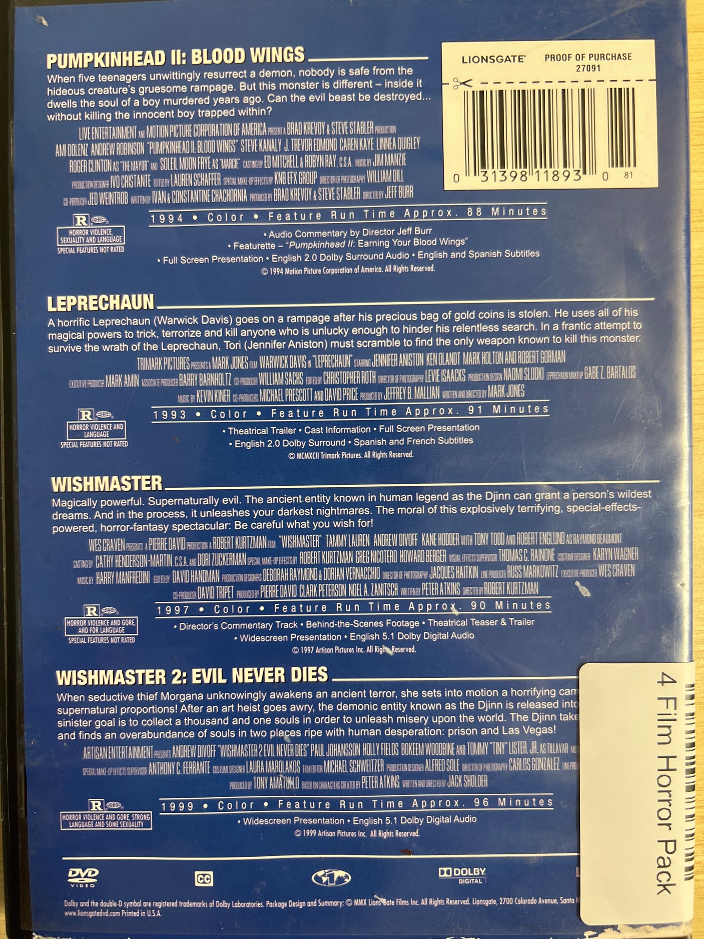 4 Film Horror Pack