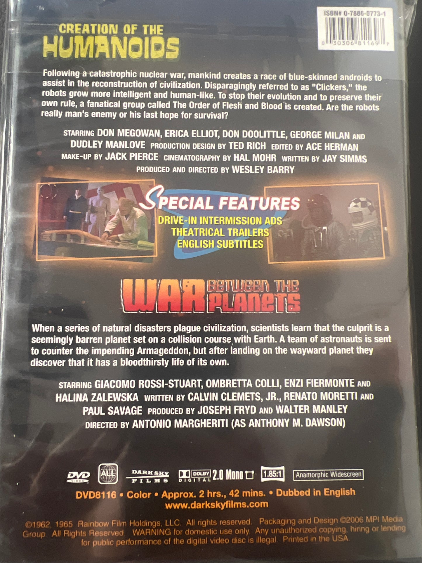 Creation of the Humanoids/War Between the Planets DVD