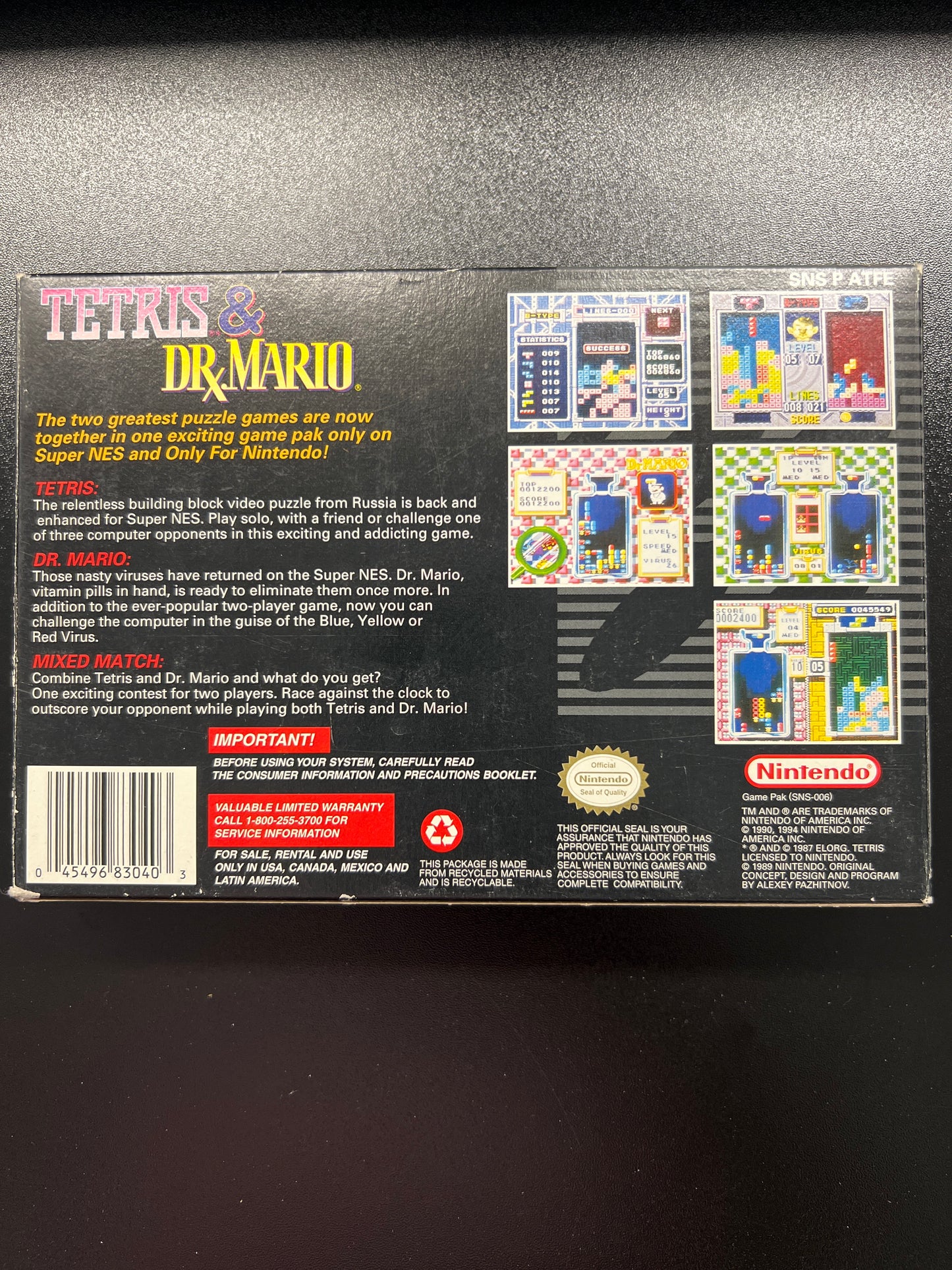 Tetris and Dr. Mario SNES in Box