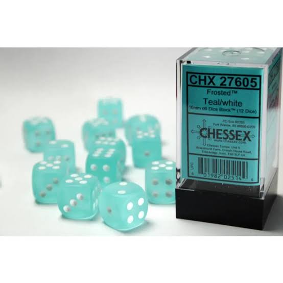 Chessex 16mm Frosted 12 Count D6 Dice Block - Pick Your Color