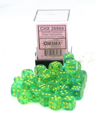 Chessex 12mm Gemini 36 Count D6 Block Pick Your Color