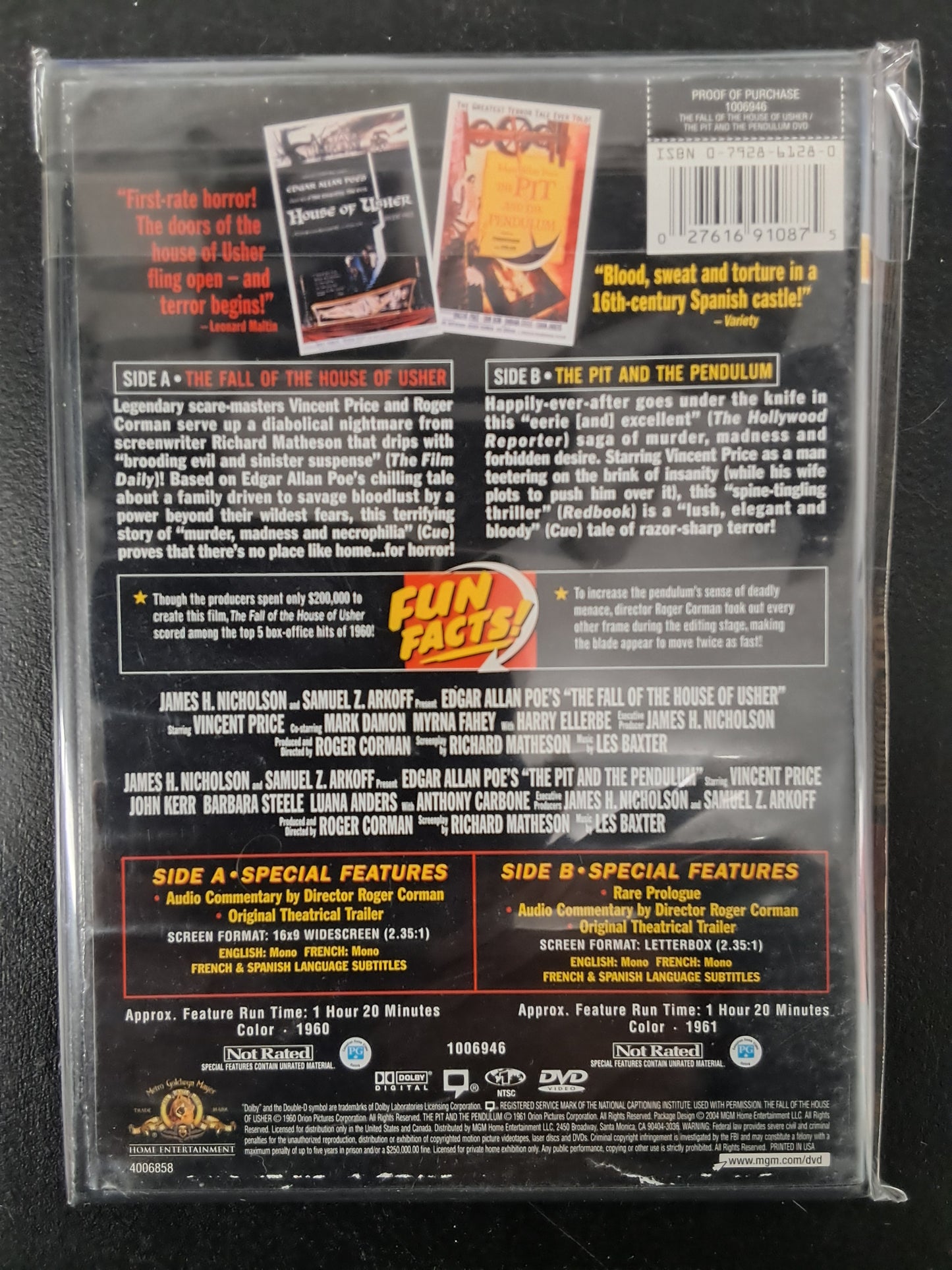 Midnite Movies Double Feature The Fall of the House of Usher/The Pit and the Pendulum