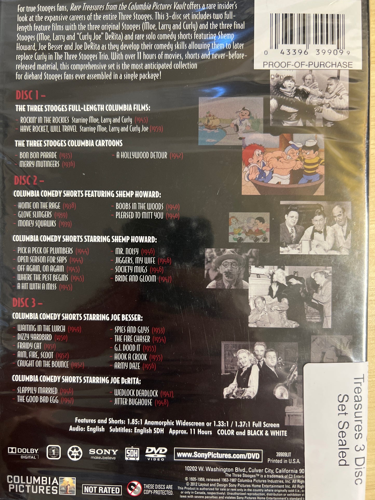Three Stooges Rare Treasures 3 Disc Set Sealed