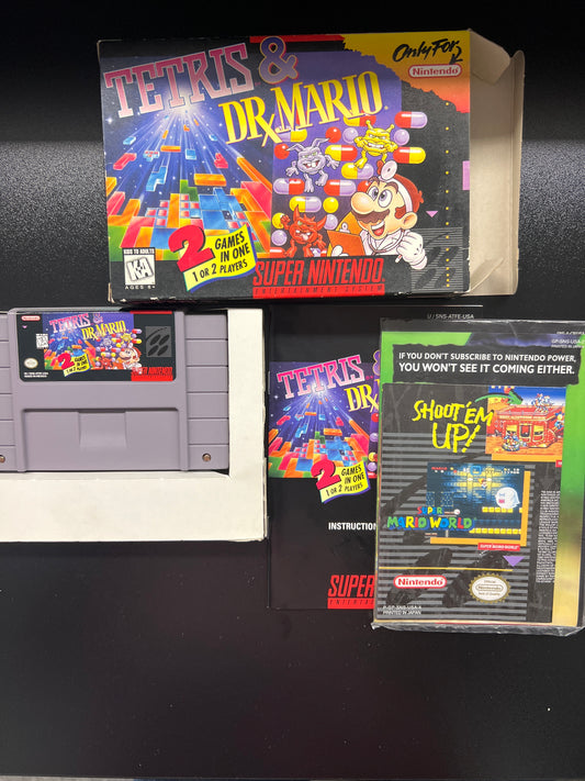 Tetris and Dr. Mario SNES in Box