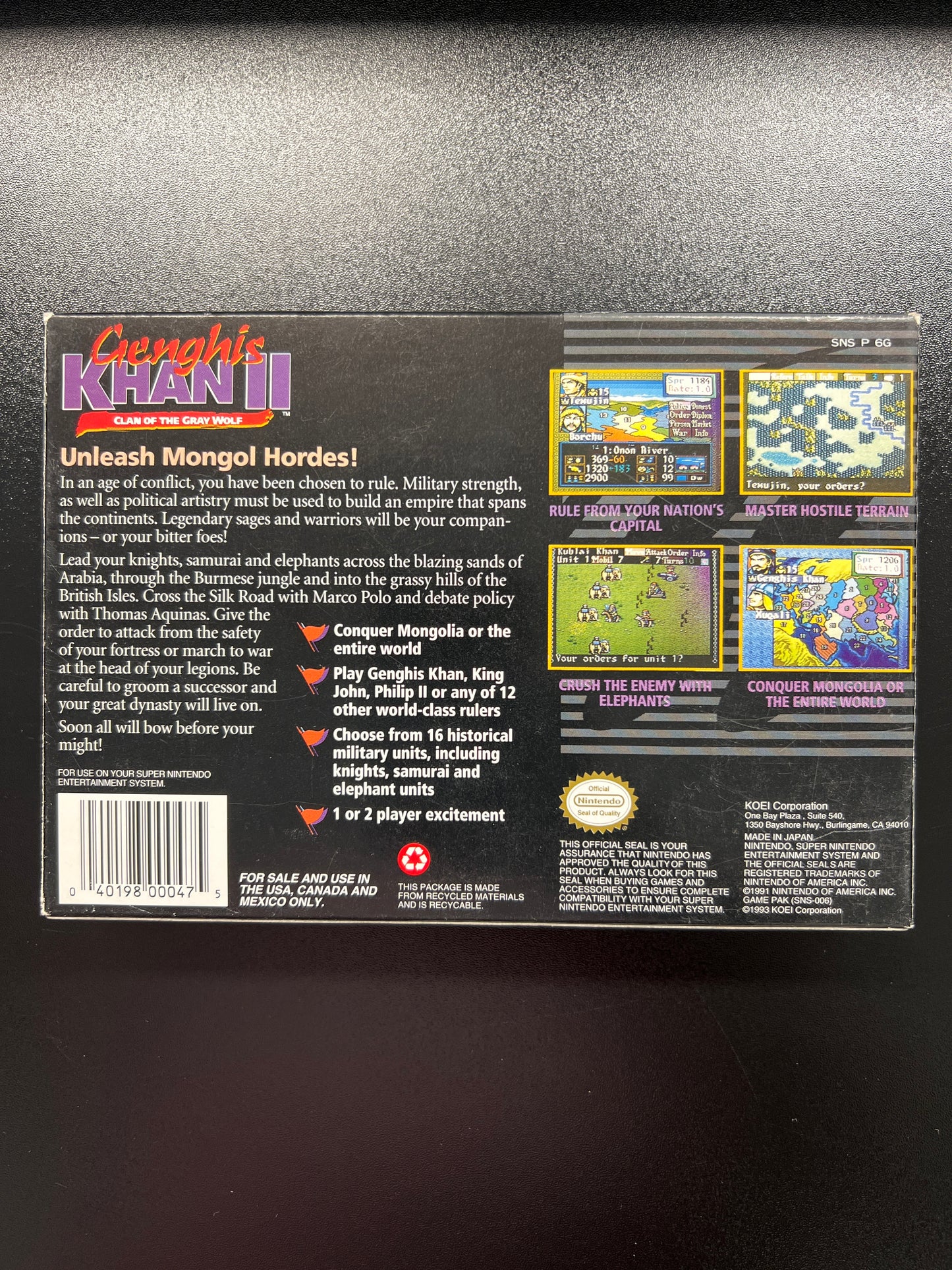 Genghis Khan 2 Clan of the Grey Wolf SNES in Box