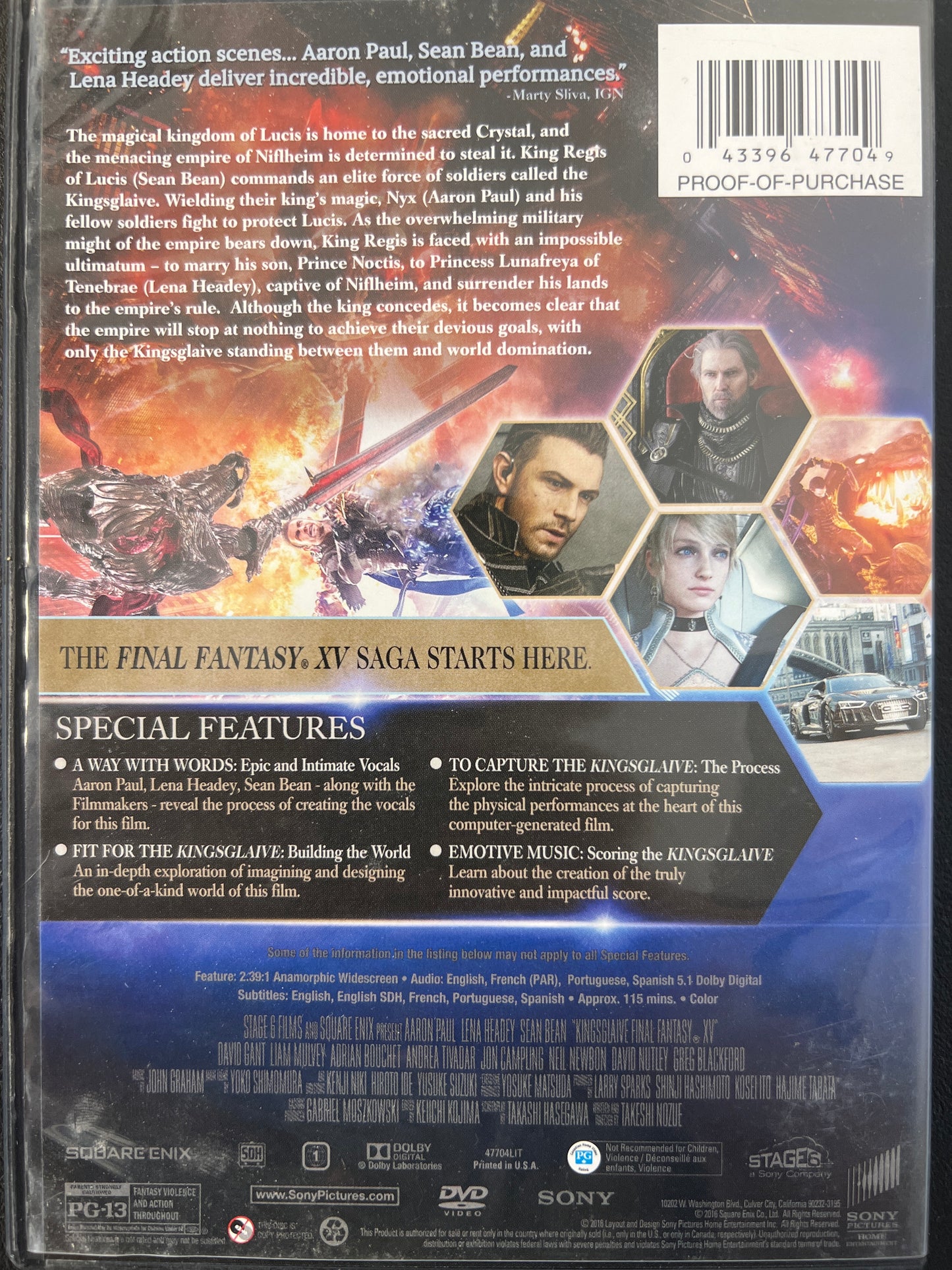 Kingsglaive Final Fantasy XV DVD