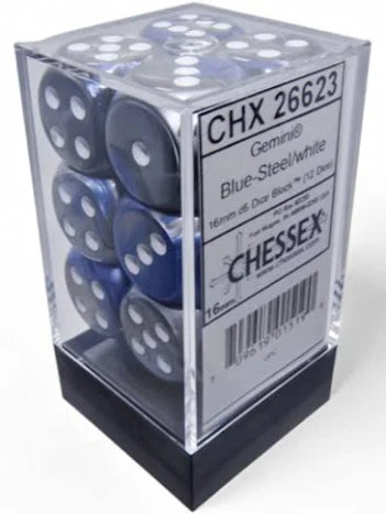 Chessex 16mm Gemini 12 Count D6 Dice Block - Pick Your Color