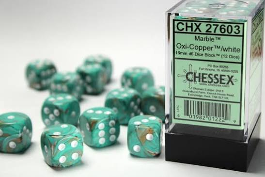 Chessex 16mm Marble 12 Count D6 Dice Block - Pick Your Color