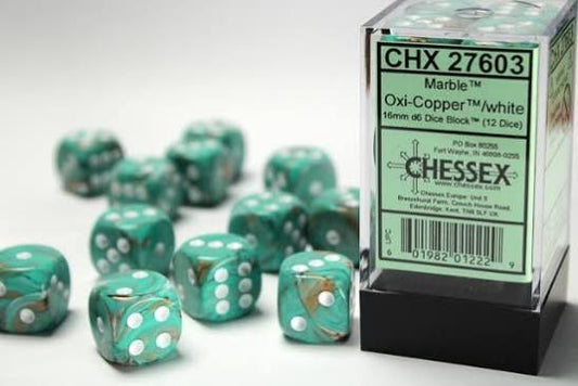 Chessex 16mm Marble 12 Count D6 Dice Block - Pick Your Color