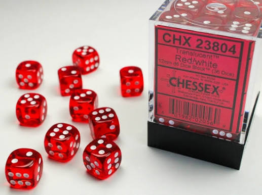 Chessex 12mm Translucent 36 Count D6 Block Pick Your Color