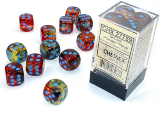 Chessex 16mm Nebula 12 Count D6 Dice Block - Pick Your Color