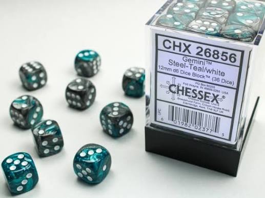 Chessex 12mm Gemini 36 Count D6 Block Pick Your Color