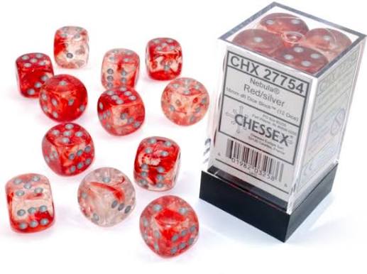 Chessex 16mm Nebula 12 Count D6 Dice Block - Pick Your Color