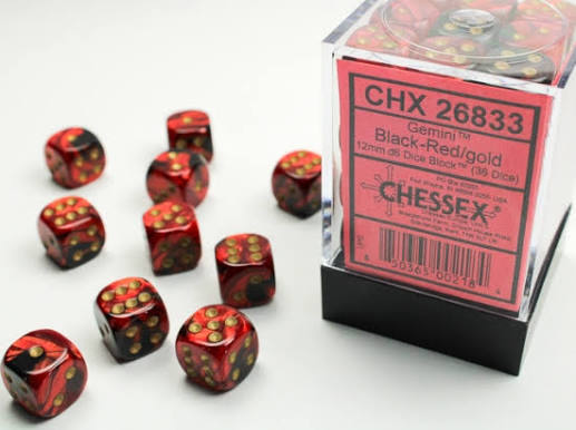 Chessex 12mm Gemini 36 Count D6 Block Pick Your Color