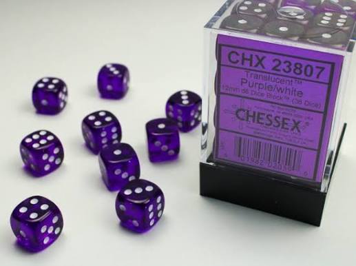 Chessex 12mm Translucent 36 Count D6 Block Pick Your Color