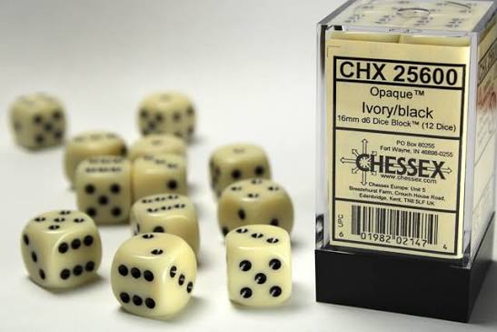 Chessex 16mm Opaque 12 Count D6 Dice Block - Pick Your Color