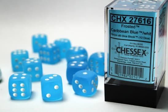 Chessex 16mm Frosted 12 Count D6 Dice Block - Pick Your Color