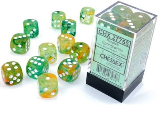 Chessex 16mm Nebula 12 Count D6 Dice Block - Pick Your Color