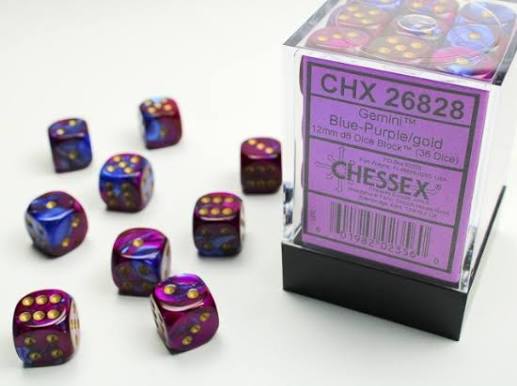 Chessex 12mm Gemini 36 Count D6 Block Pick Your Color