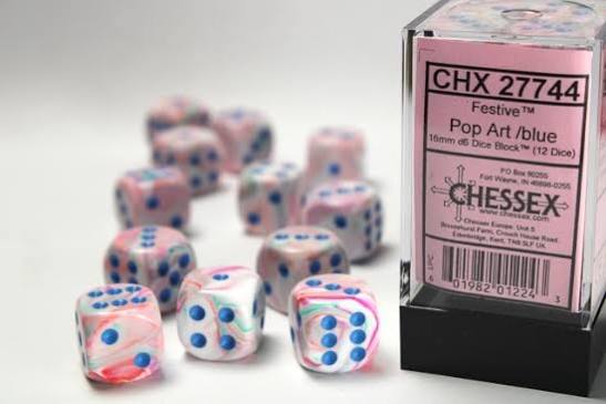 Chessex 16mm Festive 12 Count D6 Dice Block - Pick Your Color