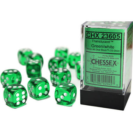 Chessex 16mm Translucent 12 Count D6 Dice Block - Pick Your Color