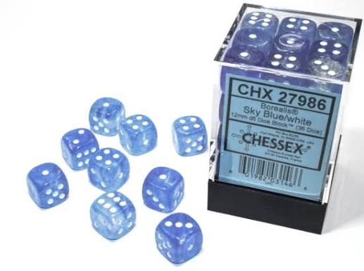 Chessex 12mm Borealis 36 Count D6 Block Pick Your Color