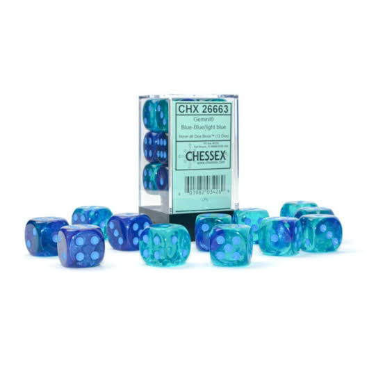 Chessex 16mm Gemini 12 Count D6 Dice Block - Pick Your Color