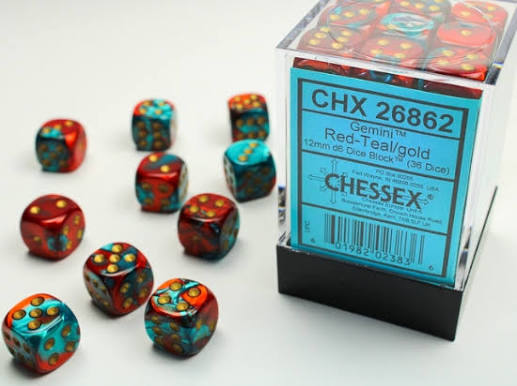 Chessex 12mm Gemini 36 Count D6 Block Pick Your Color