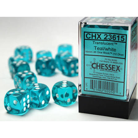 Chessex 16mm Translucent 12 Count D6 Dice Block - Pick Your Color