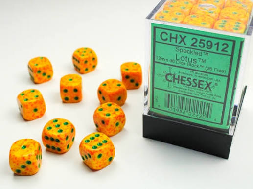 Chessex 12mm Speckled 36 Count D6 Block Pick Your Color