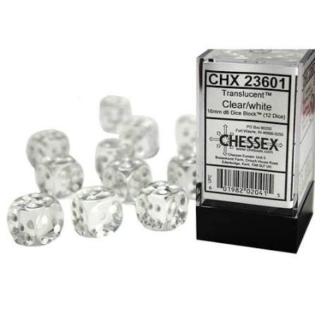 Chessex 16mm Translucent 12 Count D6 Dice Block - Pick Your Color