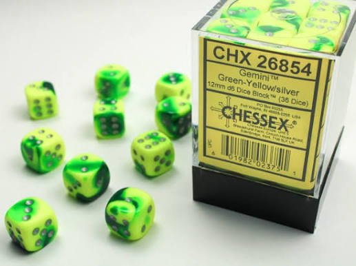 Chessex 12mm Gemini 36 Count D6 Block Pick Your Color