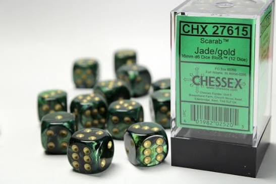 Chessex 16mm Scarab 12 Count D6 Dice Block - Pick Your Color