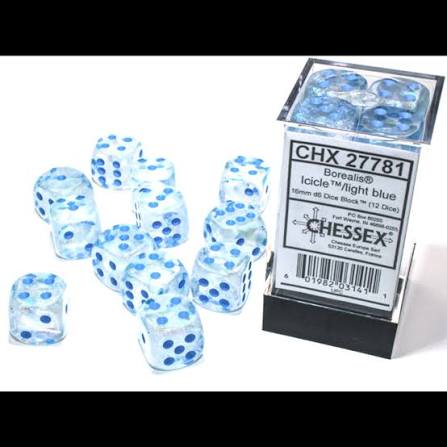 Chessex 16mm Borealis 12 Count D6 Dice Block - Pick Your Color