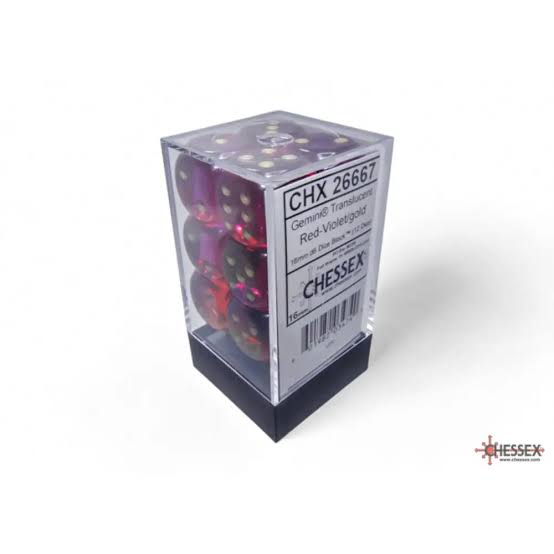 Chessex 16mm Gemini 12 Count D6 Dice Block - Pick Your Color