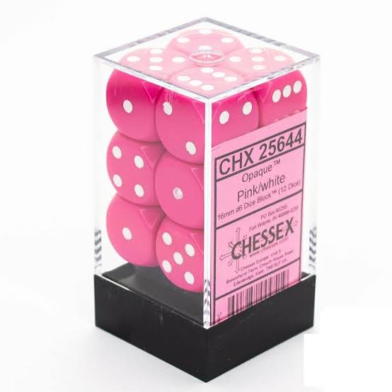 Chessex 16mm Opaque 12 Count D6 Dice Block - Pick Your Color