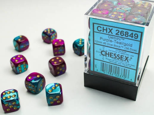 Chessex 12mm Gemini 36 Count D6 Block Pick Your Color