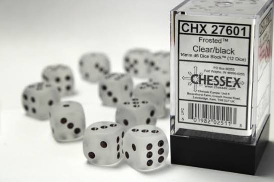 Chessex 16mm Frosted 12 Count D6 Dice Block - Pick Your Color