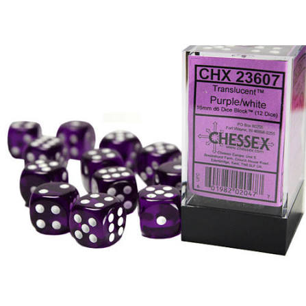 Chessex 16mm Translucent 12 Count D6 Dice Block - Pick Your Color