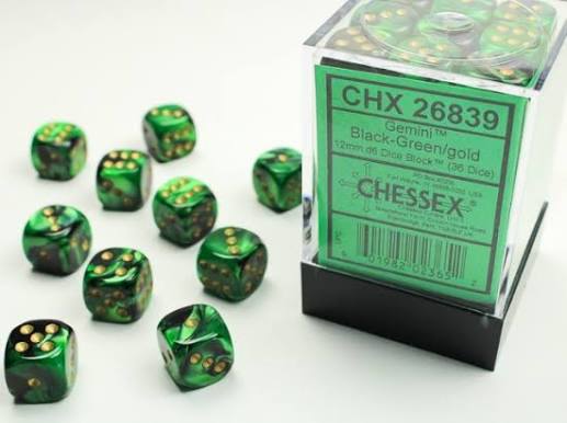 Chessex 12mm Gemini 36 Count D6 Block Pick Your Color