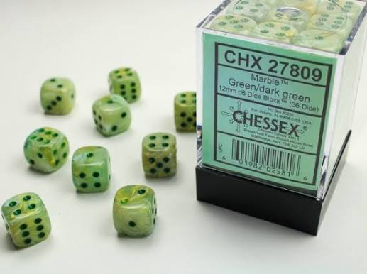 Chessex 12mm Marble 36 Count D6 Block Pick Your Color