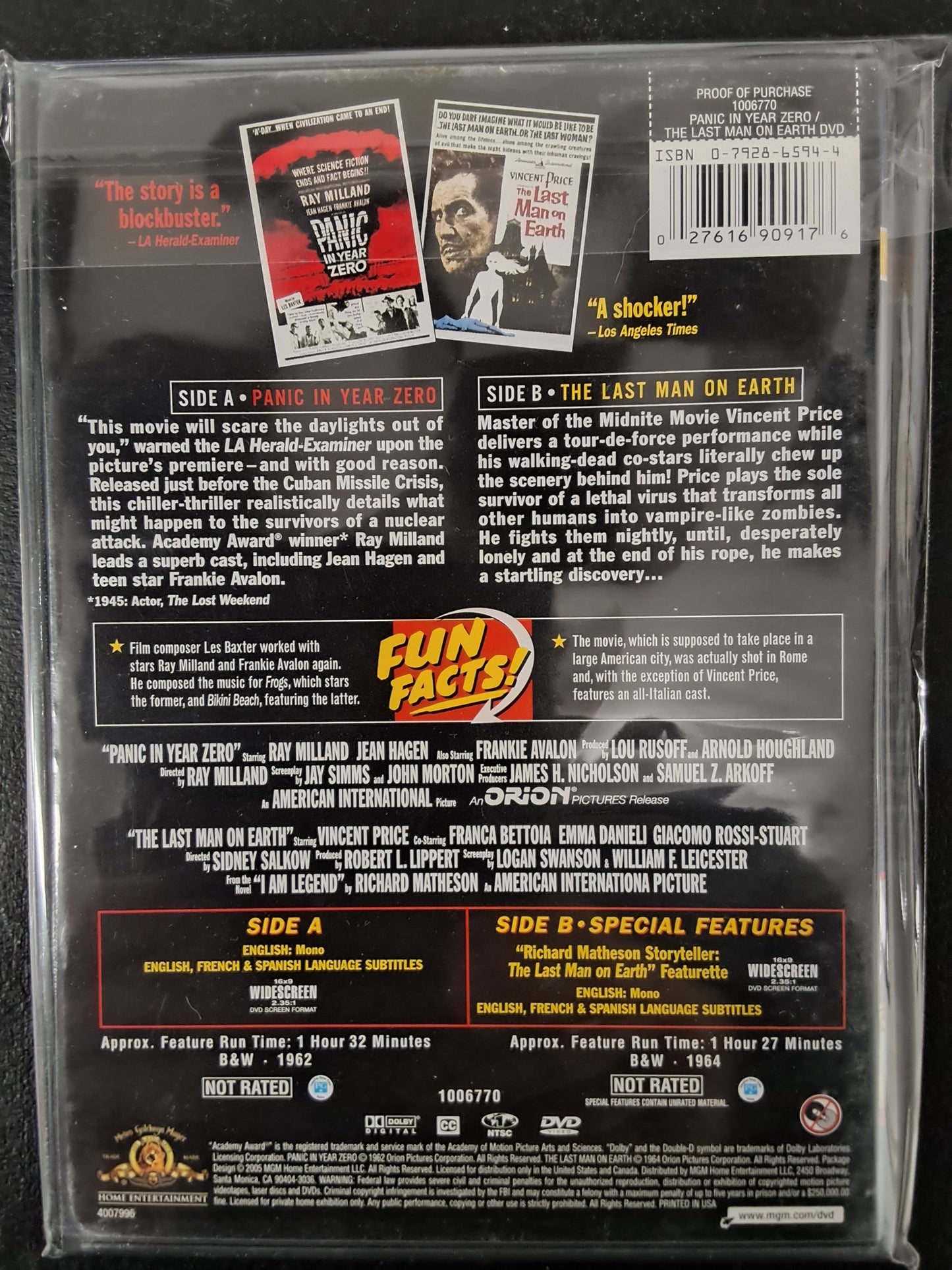 Midnite Movies Double Feature Panic in Year Zero/The Last Man on Earth