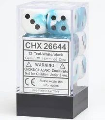 Chessex 16mm Gemini 12 Count D6 Dice Block - Pick Your Color
